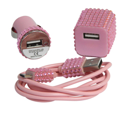 Candy Cables Pink Rhinestone Cell Phone Charging / Sync Set