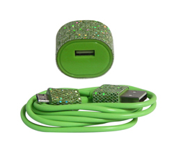 Candy Cables Green Glitter Cell Phone Charging / Sync Set