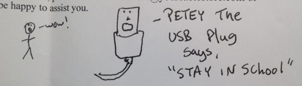 Petey The USB Plug Says Stay In School